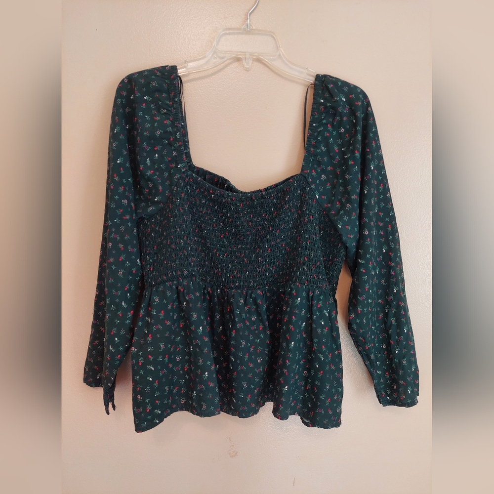Old Navy Floral Smocked Blouse Boho Cottagecore Peplum Top XL Baby doll
